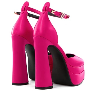 FINDVELL Chunky Platform Heels for Women in Hot Pink