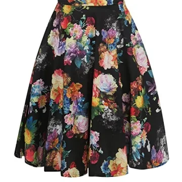 oxiuly Women's Vintage V-Neck Floral Casual Party Cocktail A-Line Dress OX233 (L, Black)