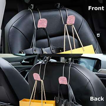 SAVORI Bling Car Headrest Hooks for Stylish Organization