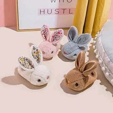 Fadezar Toddler Slippers Girl Boy House Slipper Kids Rabbit Winter Slipper Warm Bunny Slippers Soft Plush Indoor Girls Boys Slipper Cover Heel White 6.5-7.5 toddler CN 150
