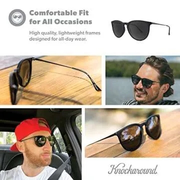 Knockaround Mary Janes Polarized Sunglasses for Women & Men - Impact Resistant Lenses & Full UV400 Protection, Matte Black on Black