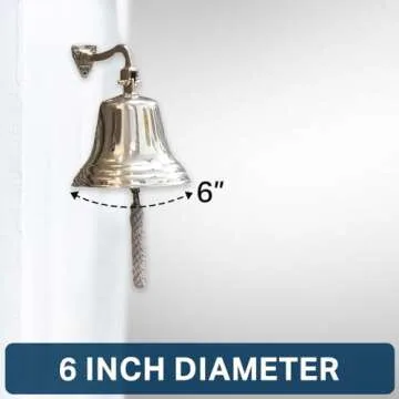 Solid Brass Wall Mounted Ship Hanging Bell for Reception, School, Outdoor, Indoor, Dinner & Chruch -...