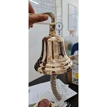 Solid Brass Wall Mounted Ship Hanging Bell for Reception, School, Outdoor, Indoor, Dinner & Chruch - 6 Inch by The Metal Magician