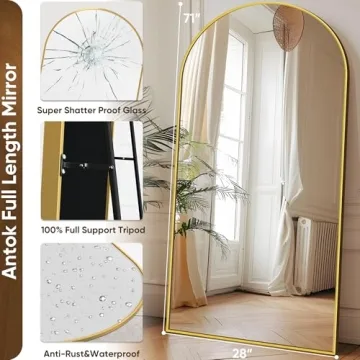 Antok Full Length Mirror, 71"x28" Floor Mirror, Floor Standing Mirror Freestanding Full Body Mirror with Stand for Bedroom, Hanging Mounted Mirror for Living Room Cloakroom, Gold