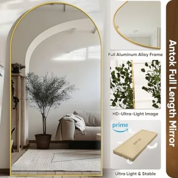 Antok Full Length Mirror, 71"x28" Floor Mirror, Floor Standing Mirror Freestanding Full Body Mirror with Stand for Bedroom, Hanging Mounted Mirror for Living Room Cloakroom, Gold