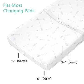 TILLYOU Changing Pad Cover Set in Soft Jersey Material - Fits 32"/34''x16 Contoured Pad for Babies, Clouds & Arrows