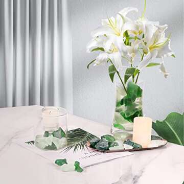 Ausluru 5LB Frosted Sea Glass Vase fillers Crushed Glass, Sea Glass Decor Ideal for Christmas DIY Craft, Aquarium Gravels, Home Decor Crushed Sea Glass Pieces for Beach Wedding, 0.7-3Inch Green Mixed