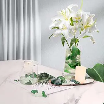 Ausluru 5LB Frosted Sea Glass Vase fillers Crushed Glass, Sea Glass Decor Ideal for Christmas DIY Craft, Aquarium Gravels, Home Decor Crushed Sea Glass Pieces for Beach Wedding, 0.7-3Inch Green Mixed