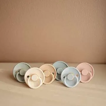 FRIGG Rope Natural Rubber Baby Pacifier | Made in Denmark | BPA-Free (Blush/Cream, 0-6 Months)