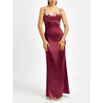 Colysmo Women's Satin Spaghetti Strap Maxi Dress - Elegant Evening Wear