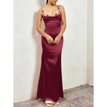 Colysmo Women's Satin Spaghetti Strap Maxi Dress - Elegant Evening Wear