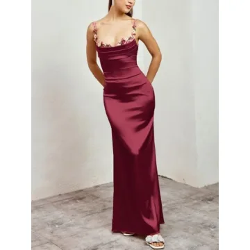 Colysmo Women's Satin Spaghetti Strap Maxi Dress - Elegant Evening Wear