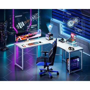 ODK L Shaped Gaming Desk, 51 Inch Computer Desk with Monitor Stand, PC Gaming Desk, Corner Desk Table for Home Office Sturdy Writing Workstation, Carbon Fiber Surface, White