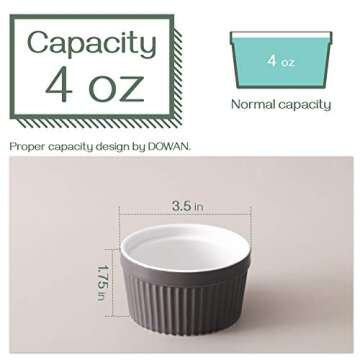 DOWAN Ramekins 4 oz Oven Safe - Creme Brulee Ramekins for Baking, Porcelain Ramekins Oven Safe, Classic Style Souffle Ramekins Bowls, Set of 6, Multi Brown