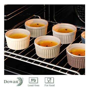 DOWAN Ramekins 4 oz Oven Safe - Creme Brulee Ramekins for Baking, Porcelain Ramekins Oven Safe, Classic Style Souffle Ramekins Bowls, Set of 6, Multi Brown