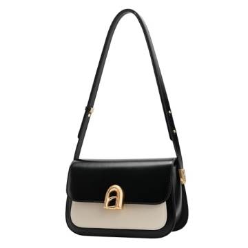 LA FESTIN Leather Shoulder Bag For Women - Adjustable Strap Crossbody Purses For Women (Black and Ivory)