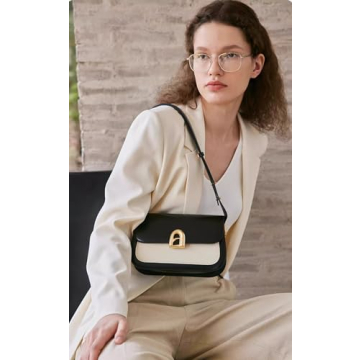 LA FESTIN Leather Shoulder Bag For Women - Adjustable Strap Crossbody Purses For Women (Black and Ivory)