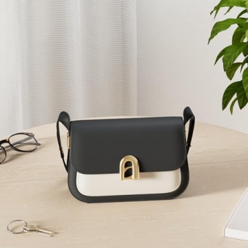 LA FESTIN Leather Shoulder Bag For Women - Adjustable Strap Crossbody Purses For Women (Black and Ivory)