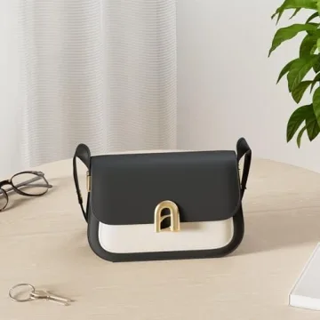 LA FESTIN Leather Shoulder Bag For Women - Adjustable Strap Crossbody Purses For Women (Black and Ivory)