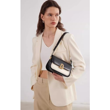 LA FESTIN Leather Shoulder Bag For Women - Adjustable Strap Crossbody Purses For Women (Black and Ivory)
