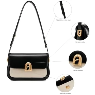 LA FESTIN Leather Shoulder Bag For Women - Adjustable Strap Crossbody Purses For Women (Black and Ivory)