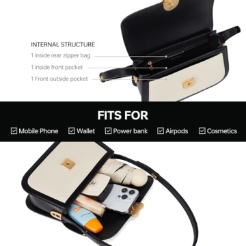 LA FESTIN Leather Shoulder Bag For Women - Adjustable Strap Crossbody Purses For Women (Black and Ivory)