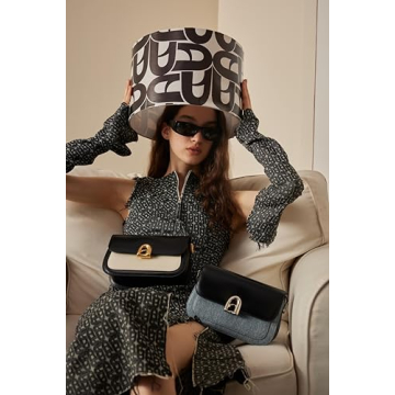 LA FESTIN Leather Shoulder Bag For Women - Adjustable Strap Crossbody Purses For Women (Black and Ivory)