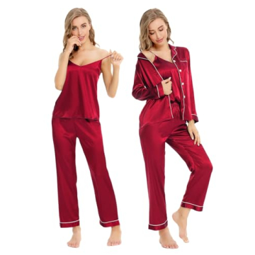 SWOMOG Women's 4pcs Satin Pajama Set - Luxe Sleepwear