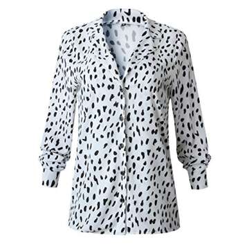 Women Leopard Print Tops -Casual V Neck Long Sleeve Button Down Shirt Knit Tunic Blouses S