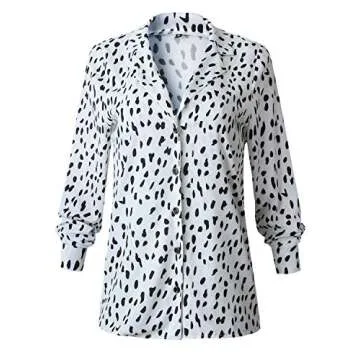 Women Leopard Print Tops -Casual V Neck Long Sleeve Button Down Shirt Knit Tunic Blouses S
