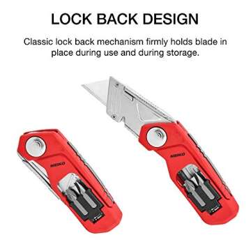 NEIKO 00678A 4-In-1 Folding Utility Knife Box Cutter Knives & Wire Stripper, Tool Hex Bit Holder Utility Work Knife & Bit Storage, Carpet Knife, Heavy Duty Box Cutter, Great work knife for men & women