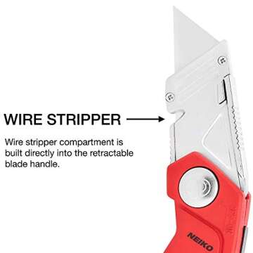 NEIKO 00678A 4-In-1 Folding Utility Knife Box Cutter Knives & Wire Stripper, Tool Hex Bit Holder Utility Work Knife & Bit Storage, Carpet Knife, Heavy Duty Box Cutter, Great work knife for men & women