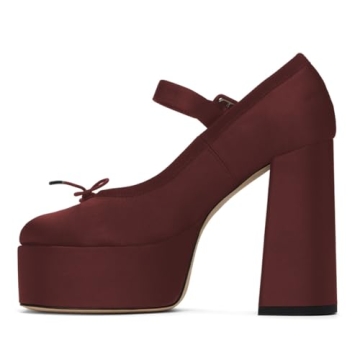 XYD Women's Bowknot High Heel Pumps Dark Red Size 14