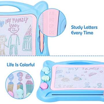KingsDragon Magnetic Drawing Board Large Erasable Drawing Doodle Board Toy with Foldable Stand Cute Stamps,Writing Sketching Drawing Doodle Pad for Kids Toddler Boys Girls Birthday Gift