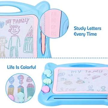 KingsDragon Magnetic Drawing Board Large Erasable Drawing Doodle Board Toy with Foldable Stand Cute Stamps,Writing Sketching Drawing Doodle Pad for Kids Toddler Boys Girls Birthday Gift