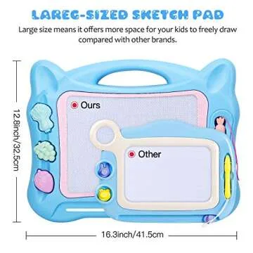 KingsDragon Magnetic Drawing Board Large Erasable Drawing Doodle Board Toy with Foldable Stand Cute Stamps,Writing Sketching Drawing Doodle Pad for Kids Toddler Boys Girls Birthday Gift