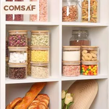 ComSaf 15oz Glass Food Storage Jars Set of 6, Clear Glass Storage Containers with Lids, Pantry Organization Jar, Spice, Blooming Tea, Coffee, Cookie and Sugar Container, Small jar Set for Kitchen