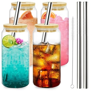 EFLYING 20 Oz Beer Can Glasses with Bamboo Lid & Straw