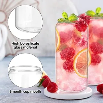 EFLYING 20 Oz Beer Can Glasses with Bamboo Lid & Straw