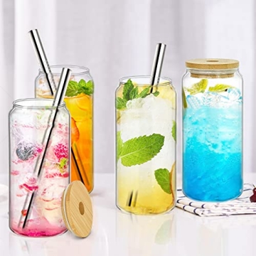 EFLYING 20 Oz Beer Can Glasses with Bamboo Lid & Straw