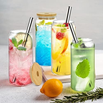 EFLYING 20 Oz Beer Can Glasses with Bamboo Lid & Straw