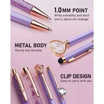WEMATE Elegant 8Pcs Crystal Ballpoint Pen Set Purple