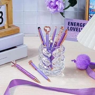 WEMATE Elegant 8Pcs Crystal Ballpoint Pen Set Purple