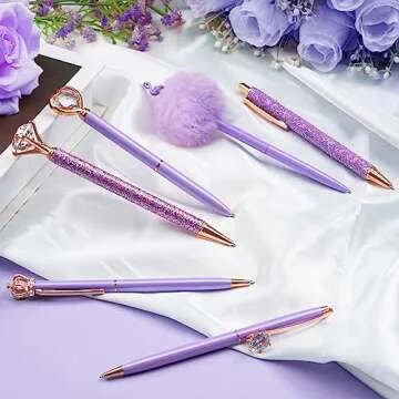 WEMATE Elegant 8Pcs Crystal Ballpoint Pen Set Purple