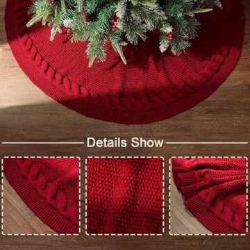 LimBridge Knitted Christmas Tree Skirt: 48 Inches Wine Red Tree Skirt, Chunky Cable Knit Thick Rusti...