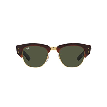Ray-Ban RB0316S Mega Clubmaster Square Sunglasses, Mock Tortoise on Gold/Green, 53 mm