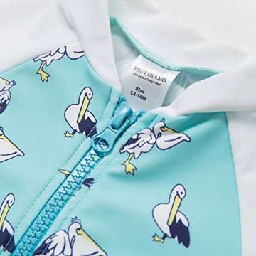 BONVERANO TM Infant Boy's UPF 50+ Sun Protection L/S One Piece Zip Sun Suit(Bird 9-12mos)