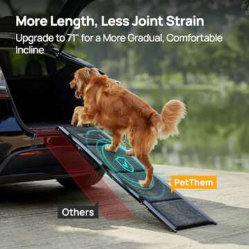 PetThem Dog Ramp for Car 71'' X-Long & 17.2" Wide Folding Pet Ramp Dog Ramps for Large Dogs with Non...