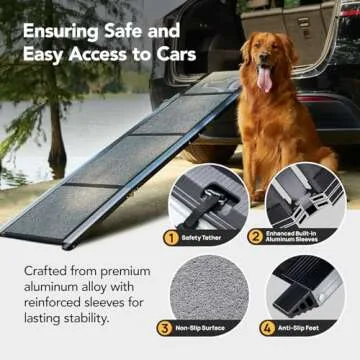 PetThem Dog Ramp for Car 71'' X-Long & 17.2" Wide Folding Pet Ramp Dog Ramps for Large Dogs with Non-Slip Rug Surface Portable Dog Car Ramp for SUV Car & Truck, Outdoor Dog Ramp Up to 250 LBS