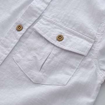 MOMOLAND Toddler Boys Short Sleeves Button Down Shirt Linen Design (US, Age, 2 Years, Off-White)
